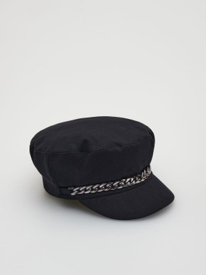 Reserved Baker boy hat with chain detail Czarne | NMRQJCX-03