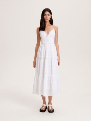 Reserved Bawełniane maxi dress Białe | JDOGBYQ-45