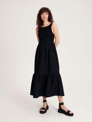 Reserved Bawełniane maxi dress Czarne | KHXJQBG-49