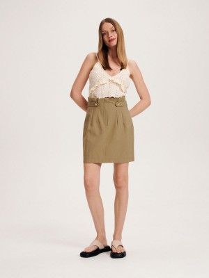 Reserved Bawełniane mini skirt Khaki | ZJRTUIN-60