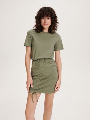 Reserved Bawełniane rich mini dress Khaki | OVSYUGL-24