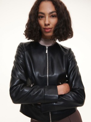 Reserved Faux leather biker jacket Czarne | QYMKDEZ-37