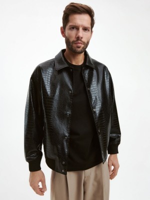 Reserved Faux leather bomber jacket Czarne | BROPDVC-57