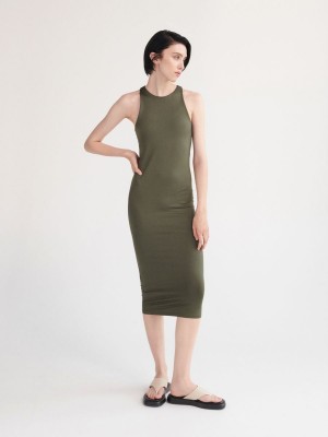 Reserved Fitted maxi dress Khaki | EOGDTUH-85