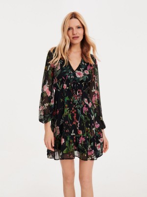 Reserved Floral print mini dress Czarne | WXENHSG-49