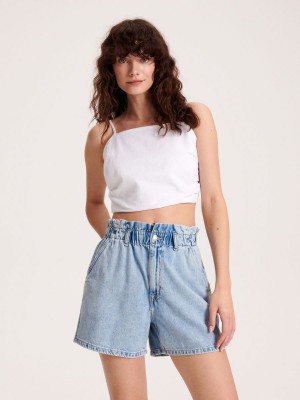 Reserved High waist denim shorts Niebieskie | MAFHOEI-67