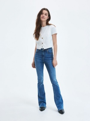 Reserved High waist flare jeans Granatowe | WSRGNCK-50