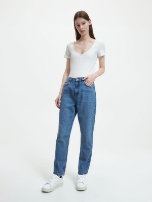 Reserved High waist mom fit jeans Niebieskie | NPIQSAR-80