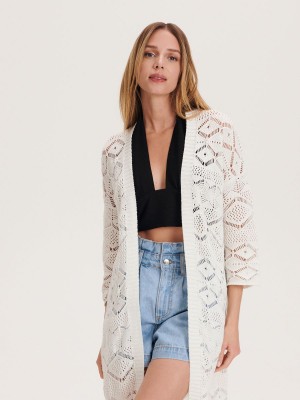 Reserved Knit cardigan with fringe Ivory | JGDXIBR-46