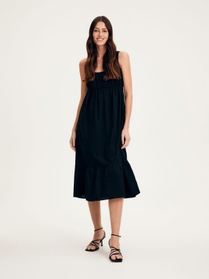 Reserved Linen blend midi dress Czarne | ZKIJPYW-05