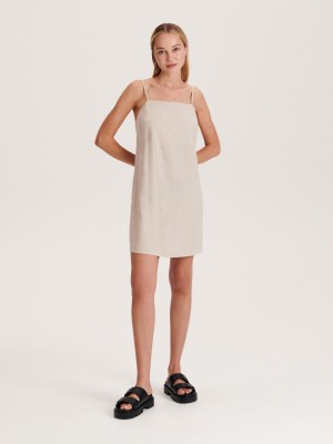 Reserved Linen blend mini dress Beżowe | DIPKHNE-72