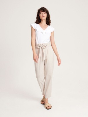 Reserved Linen rich paperbag trousers Ivory | PHUZXEI-35