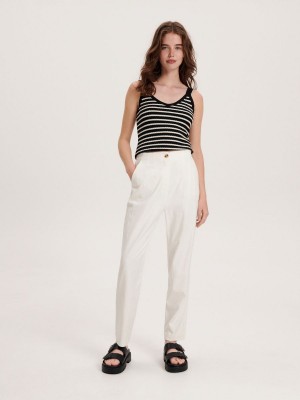 Reserved Linen rich trousers Białe | XBEIQWA-09