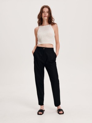 Reserved Linen rich trousers Czarne | DHQWLGX-87