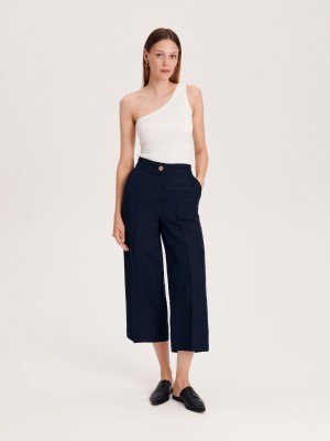 Reserved Linen rich trousers with viscose blend Granatowe | SNBXQTD-60