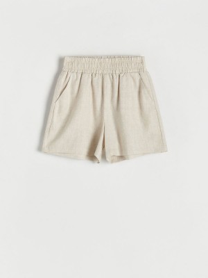 Reserved Linen shorts Beżowe | ZWCEDSY-02