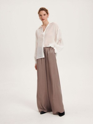 Reserved Loose trousers with tie detail Szare | LSZUMNY-78