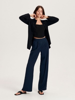 Reserved Modal rich trousers Granatowe | SVCXGLR-60