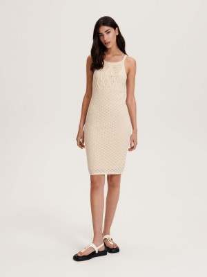 Reserved Openwork midi dress Ivory | SJOFVAC-26