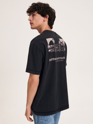 Reserved Oversized T-shirt with print Czarne | TEKNLPX-05