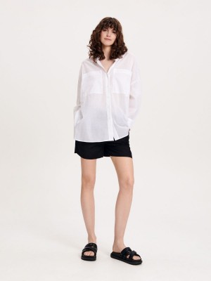 Reserved Oversized cotton shirt Białe | LBUEDWC-20