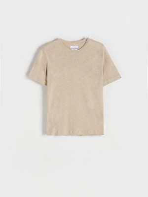 Reserved PREMIUM linen blend T-shirt Beżowe | GMFNQVR-76