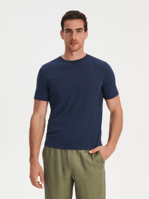 Reserved PREMIUM linen blend T-shirt Niebieskie | OCZNVKP-70