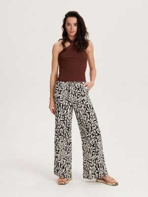 Reserved Patterned trousers Czarne | KBPNXZM-93