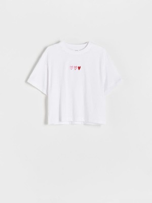 Reserved Regular fit T-shirt with embroidery Białe | ZXCAWEF-97