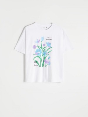 Reserved Regular fit T-shirt with print Białe | UJVSXOW-54