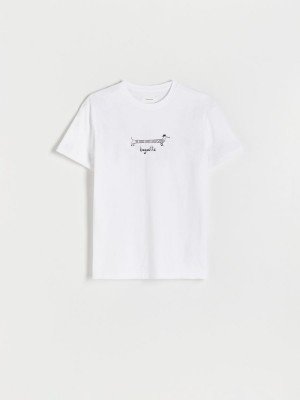 Reserved Regular fit T-shirt with print Białe | TSXJFOV-64