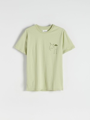 Reserved Regular fit T-shirt with print Khaki | YPDZOCJ-37