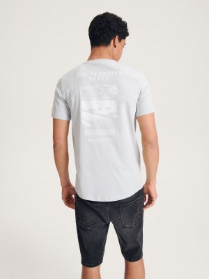 Reserved Regular fit T-shirt with print Niebieskie | FJPDXEO-57