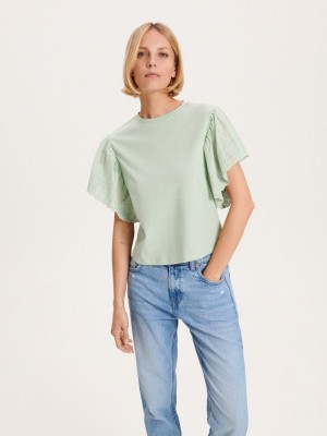 Reserved Regular fit T-shirt with ruffle details Zielone | TGASFXH-63