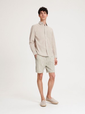 Reserved Regular fit linen rich shirt Beżowe | EZGXIYL-13