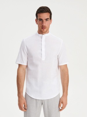 Reserved Regular fit linen rich shirt Białe | YVZKPDN-96