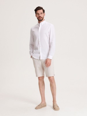 Reserved Regular fit linen rich shirt Białe | ZPXTMOW-54