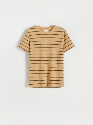 Reserved Regular fit stripe T-shirt Beżowe | HYFEAUQ-16