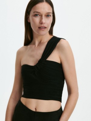 Reserved Rib knit crop top Czarne | YQDCTIM-13