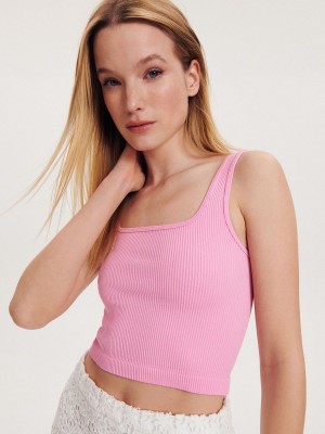 Reserved Rib knit crop top Różowe | CKYSBJD-15