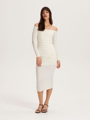 Reserved Ruched midi dress Ivory | VIDELAH-35