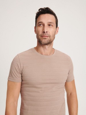 Reserved Slim fit T-shirt Beżowe | SPFKDIT-27