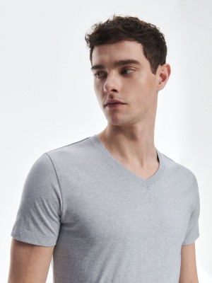 Reserved Slim fit V-neck T-shirt Niebieskie | WQJZNCR-25