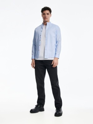 Reserved Slim fit cotton rich shirt Niebieskie | GBEVCKN-41