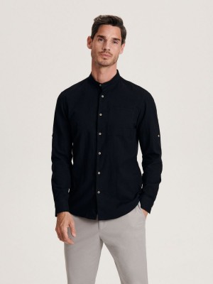 Reserved Slim fit shirt with stand up collar Czarne | TSJHAOI-56