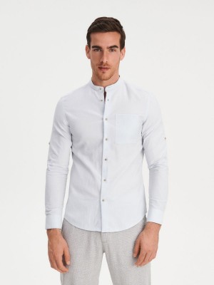 Reserved Slim fit shirt with stand up collar Niebieskie | NIFOCVZ-43