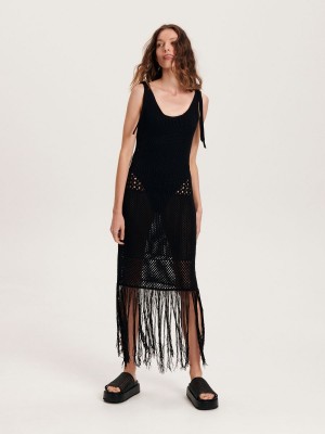 Reserved Sukienki with fringe hem Czarne | EIPFARK-81