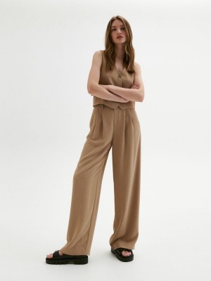 Reserved Szerokie leg trousers Beżowe | WCOHTGL-91