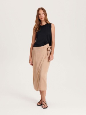 Reserved Tencel™ Lyocell rich wrap skirt Beżowe | SLEYDXB-14