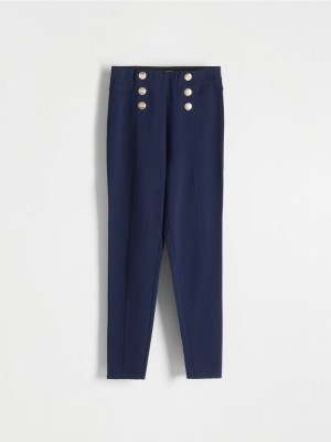 Reserved Trousers with ornament buttons Granatowe | WEHFCVQ-50